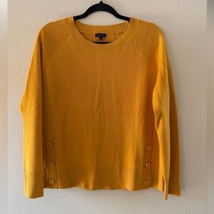 Talbots Women’s Mustard Yellow Crewneck Sweater with Button Detail